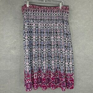 J.Jill‎ Smocked Waist Skirt Petite Size L Floral Print Casual Comfy Flowy
